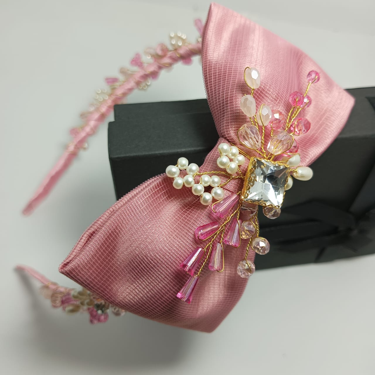Pink Hair Band with Bow - Image 2