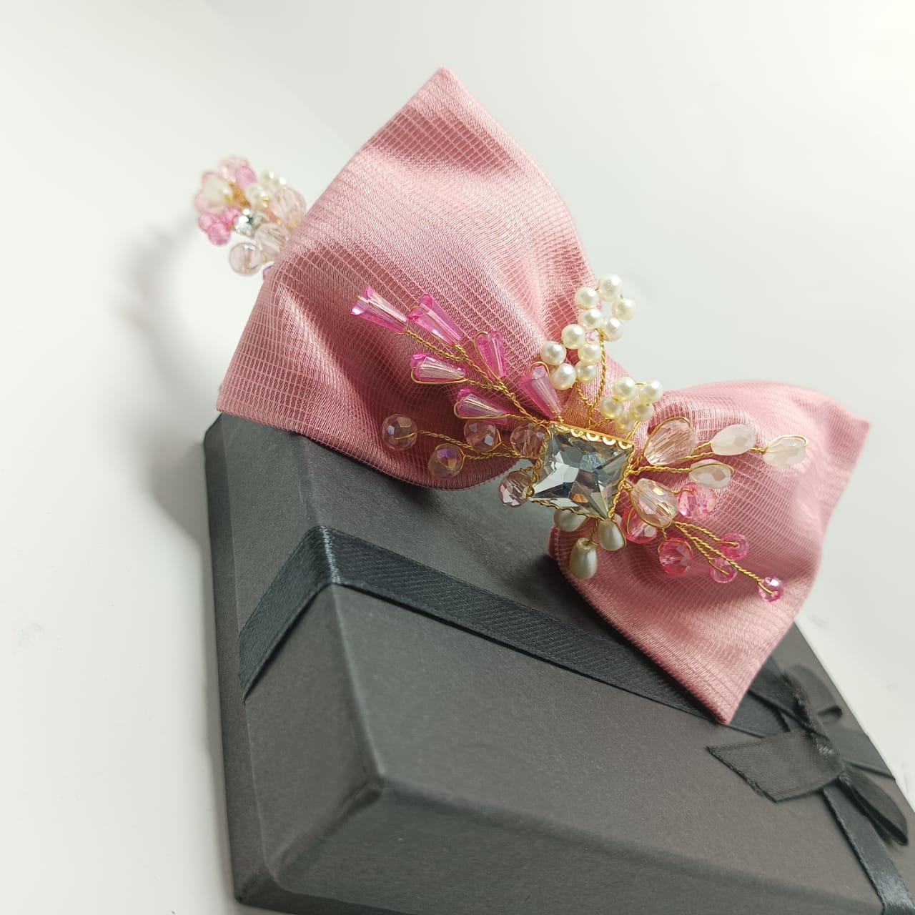 Pink Hair Band with Bow - Image 3