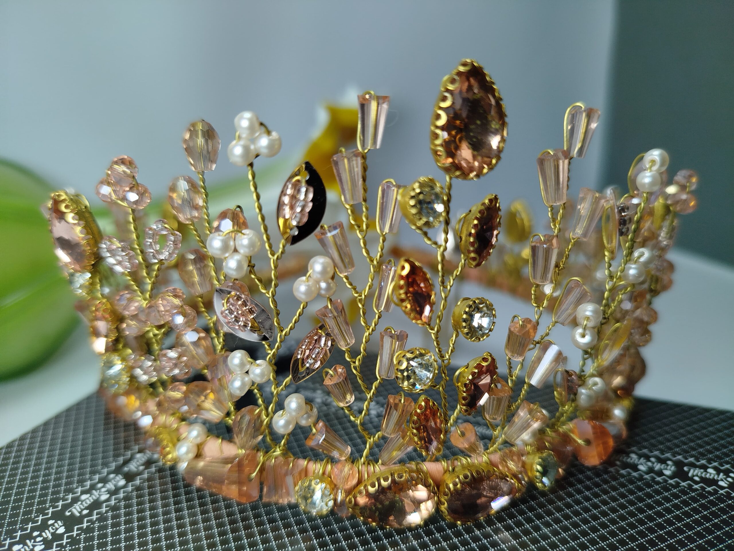 Peach Pink Crown for Bride - Image 5