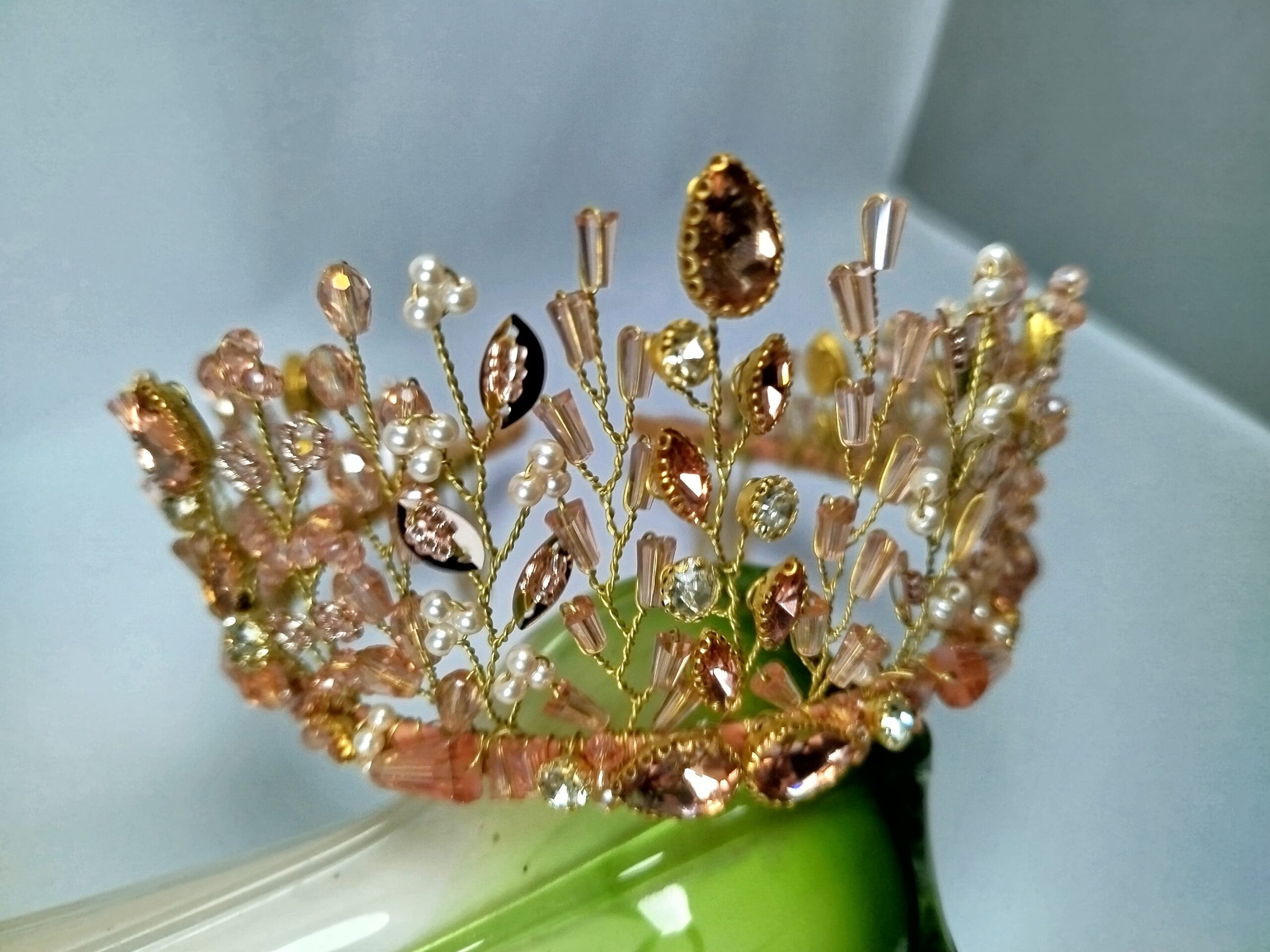 Peach Pink Crown for Bride