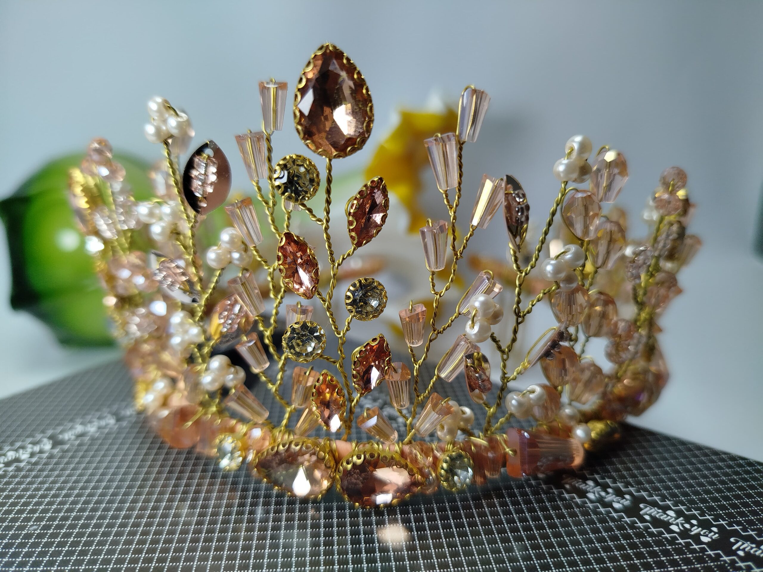 Peach Pink Crown for Bride - Image 3