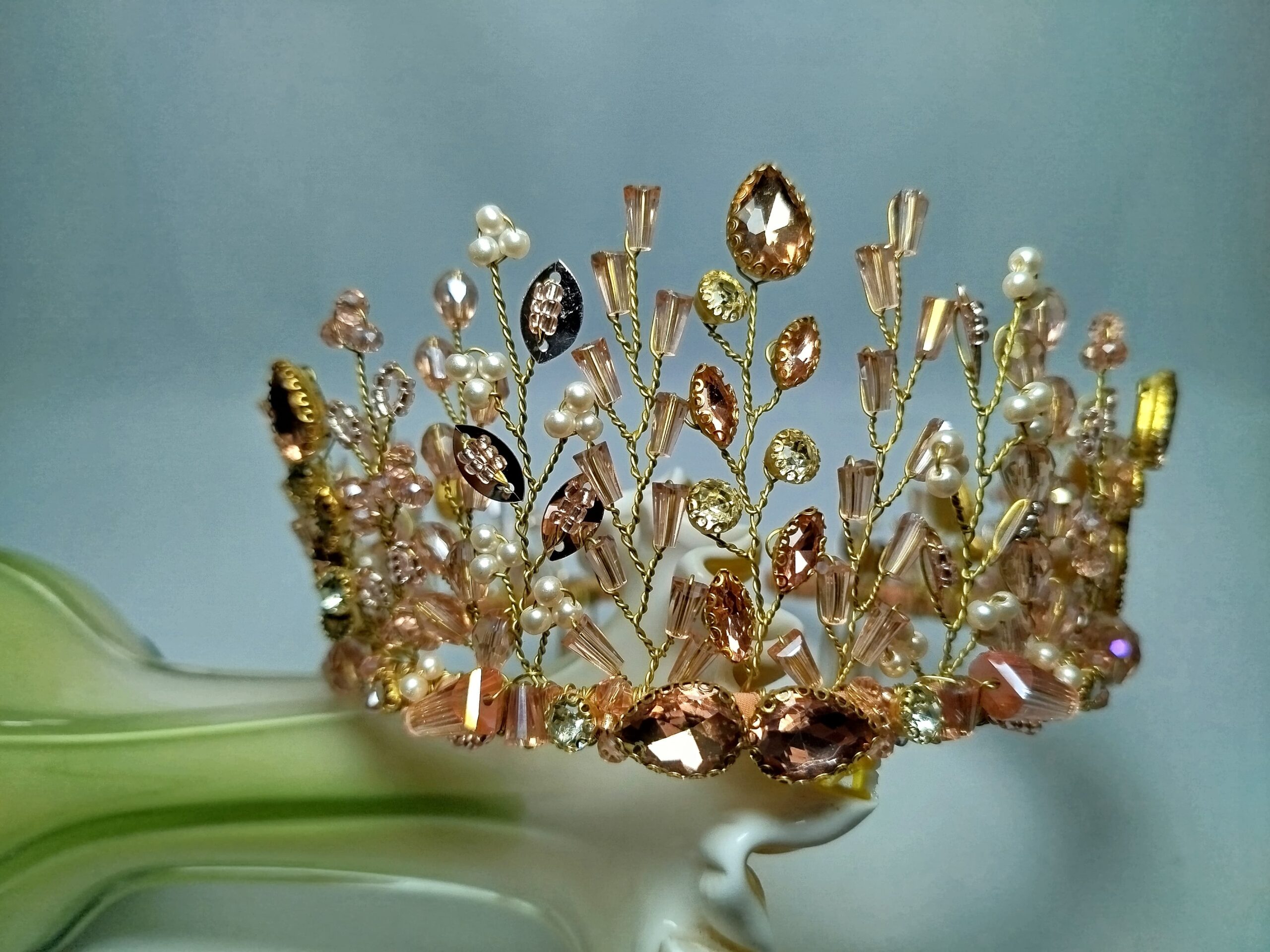 Peach Pink Crown for Bride - Image 6