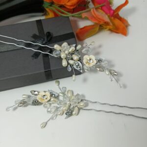White Silver Rhinestones Jora Pin (Set of 2)