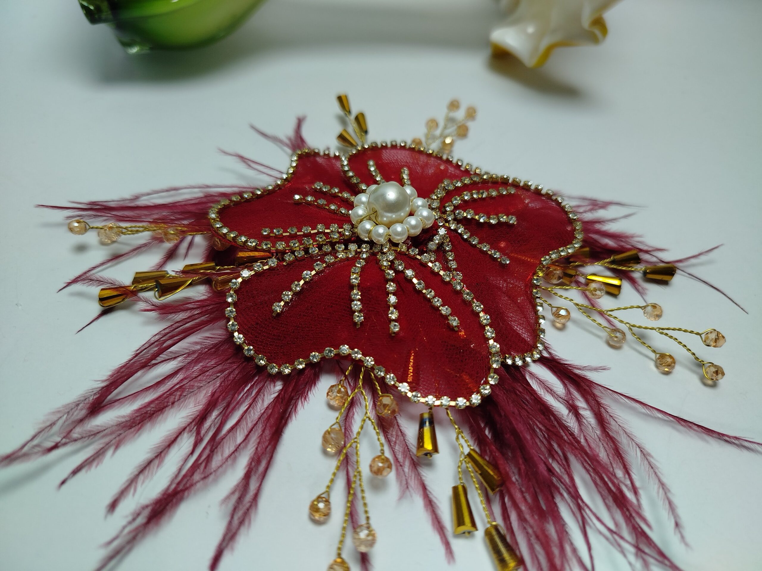 Red-Maroon Flower Pin for Styling - Image 4
