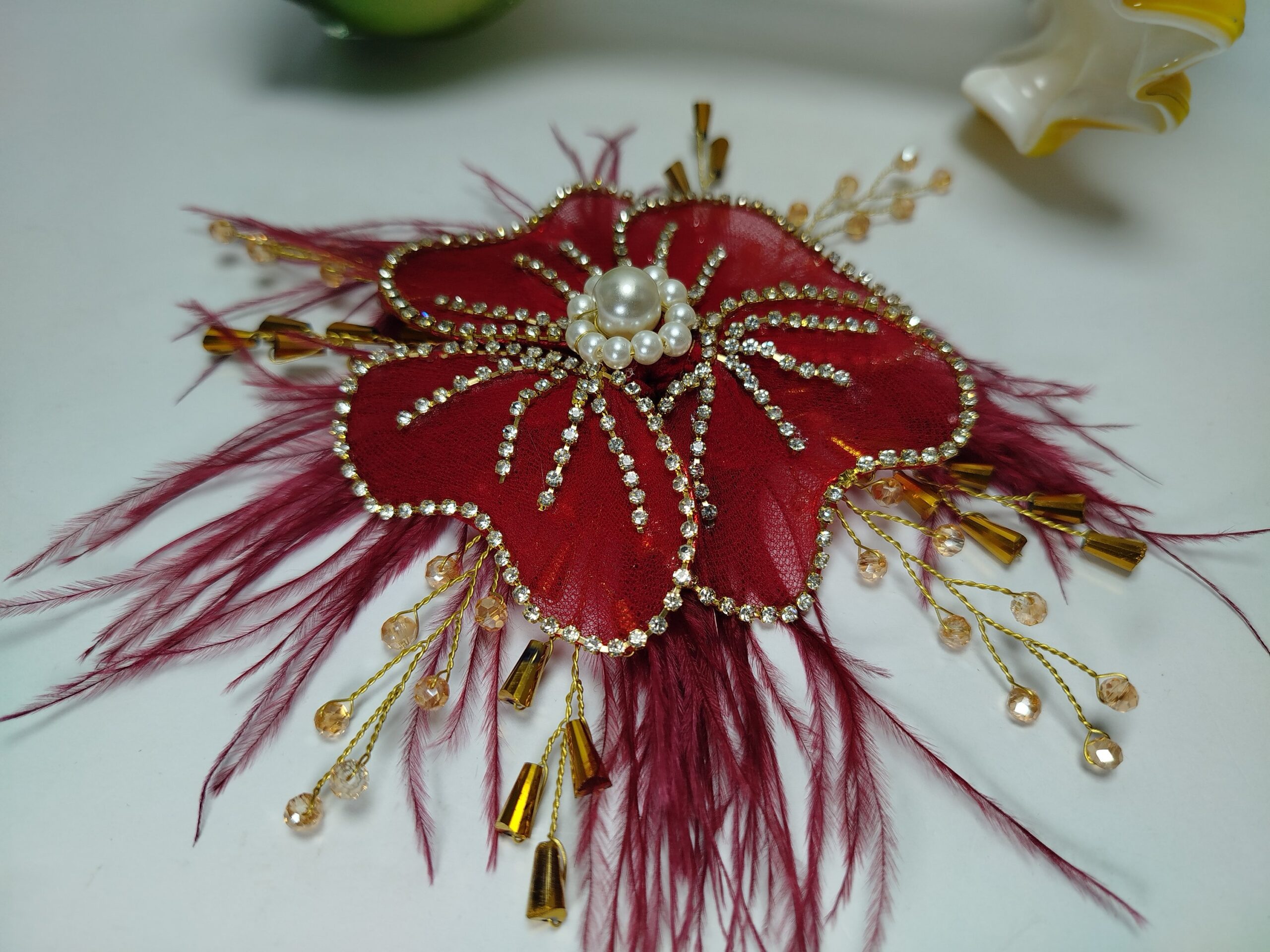 Red-Maroon Flower Pin for Styling - Image 11