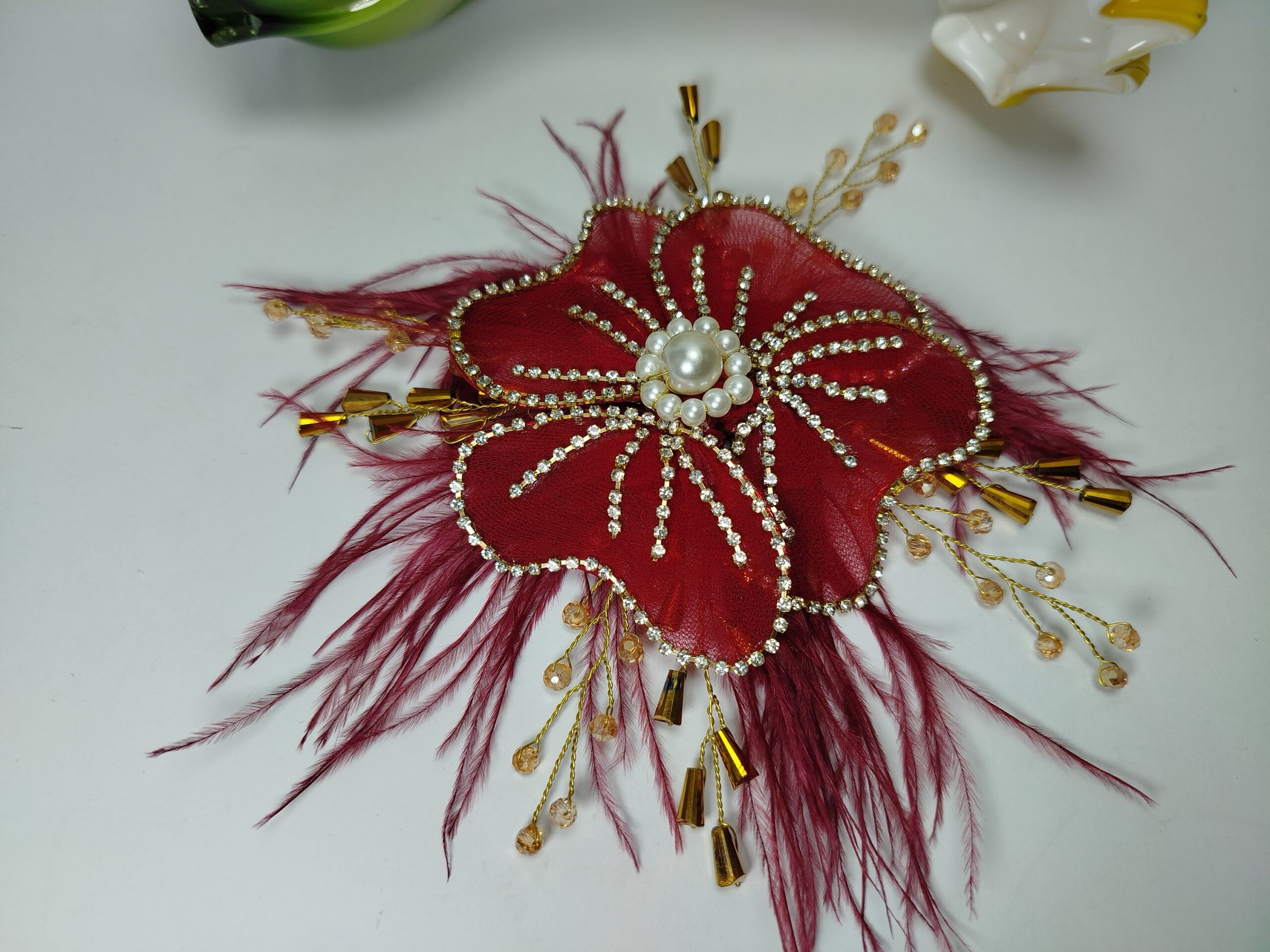 Red-Maroon Flower Pin for Styling - Image 10