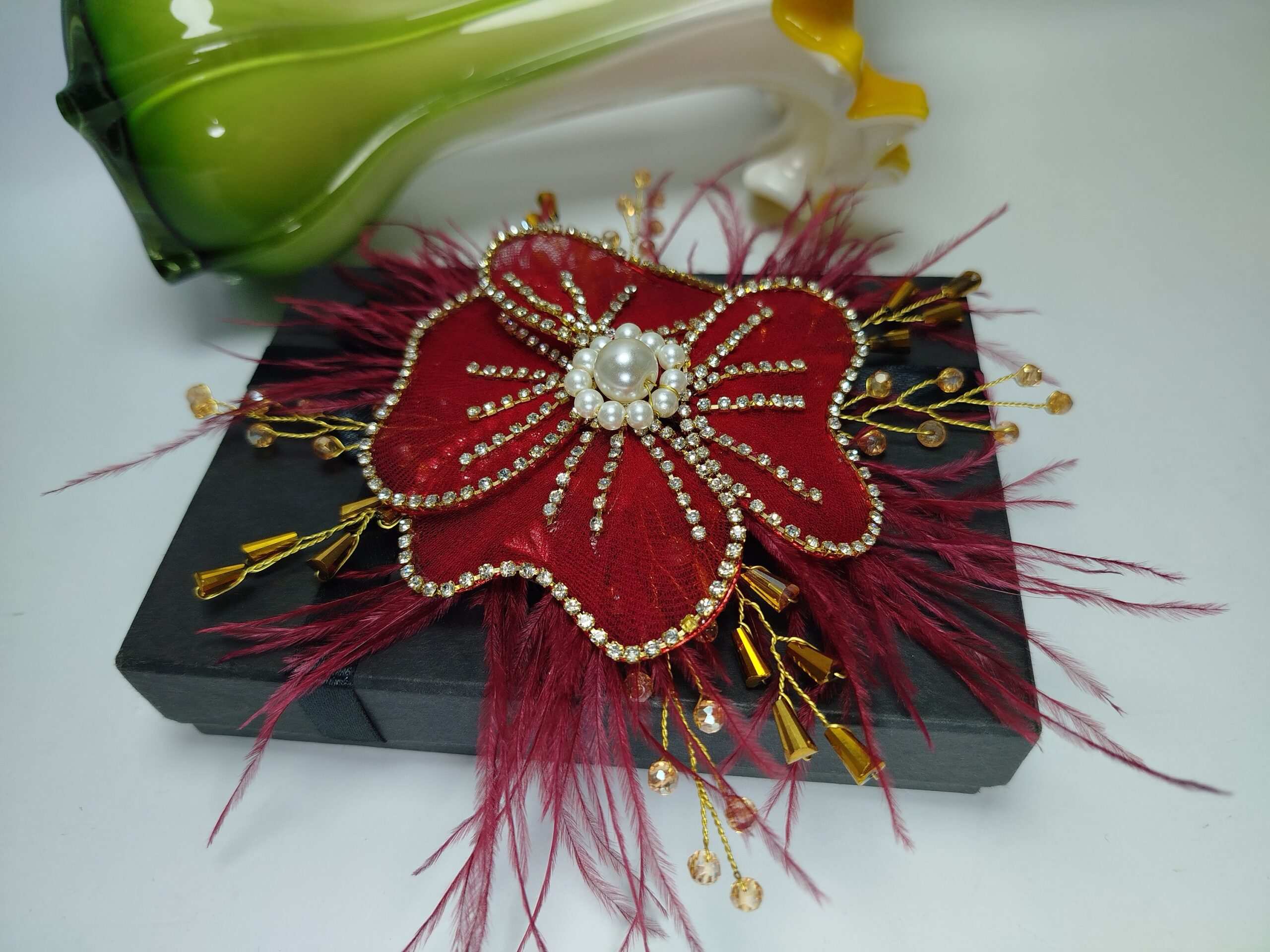 Red-Maroon Flower Pin for Styling - Image 7