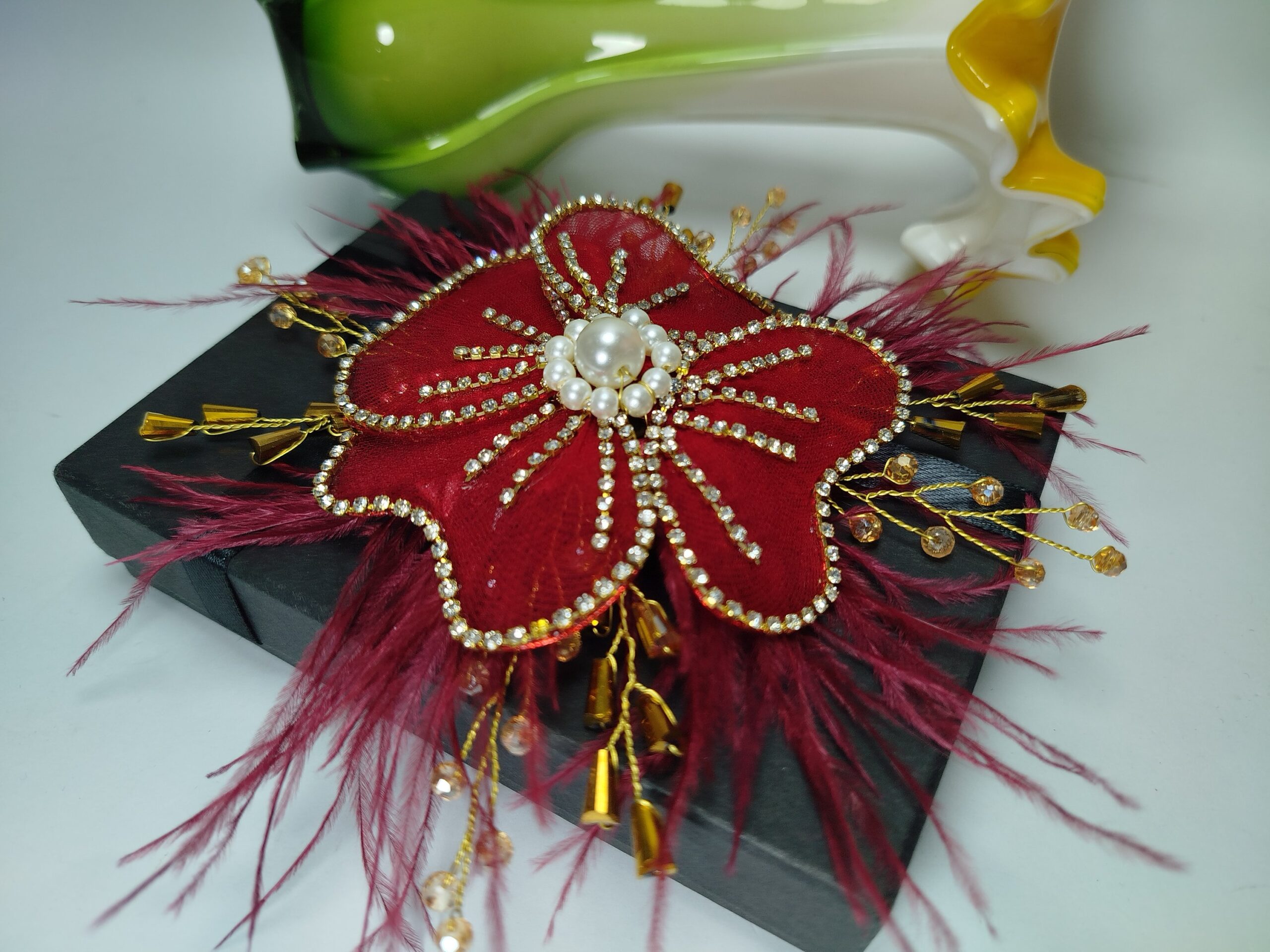 Red-Maroon Flower Pin for Styling - Image 6