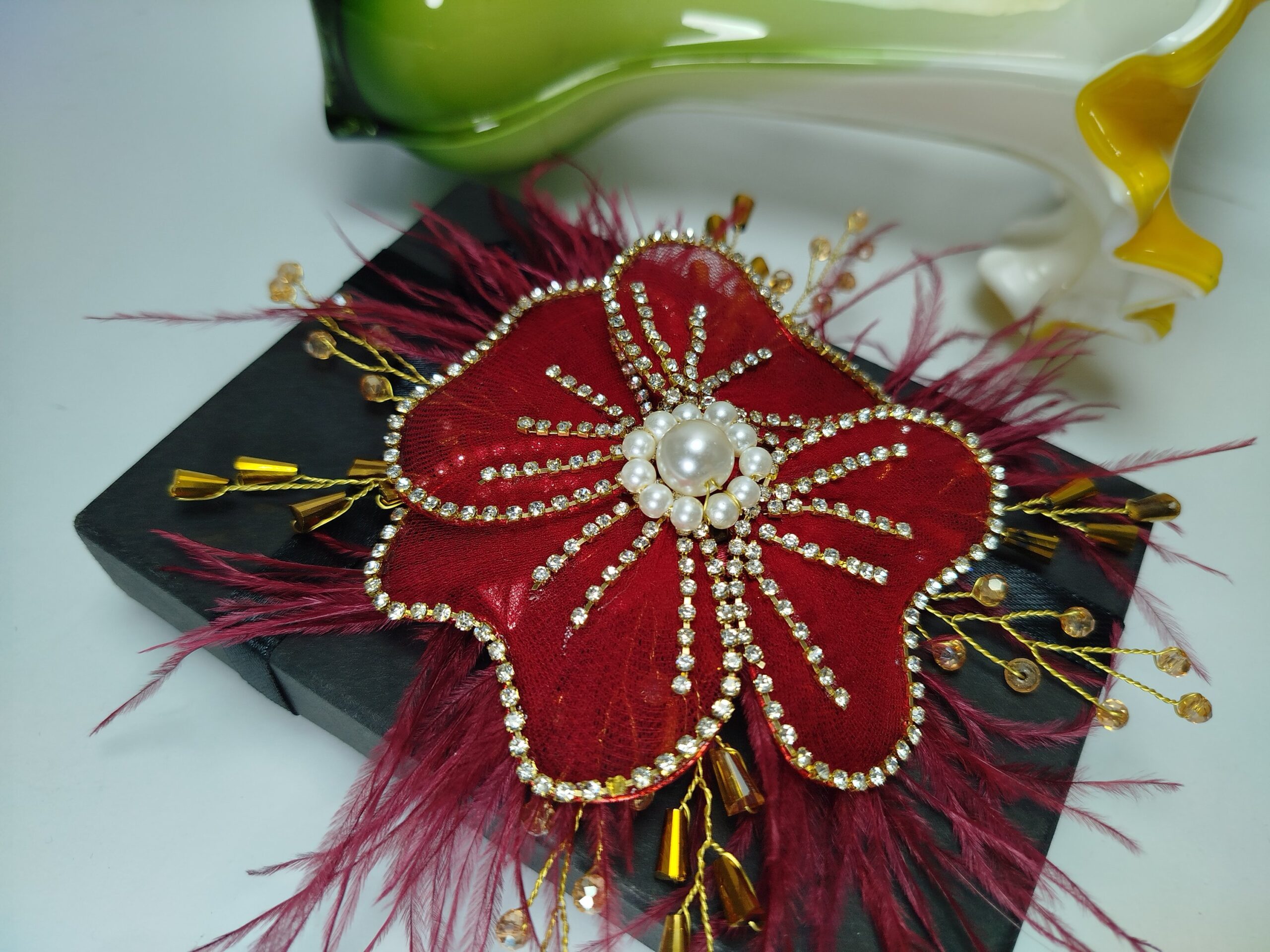 Red-Maroon Flower Pin for Styling - Image 9