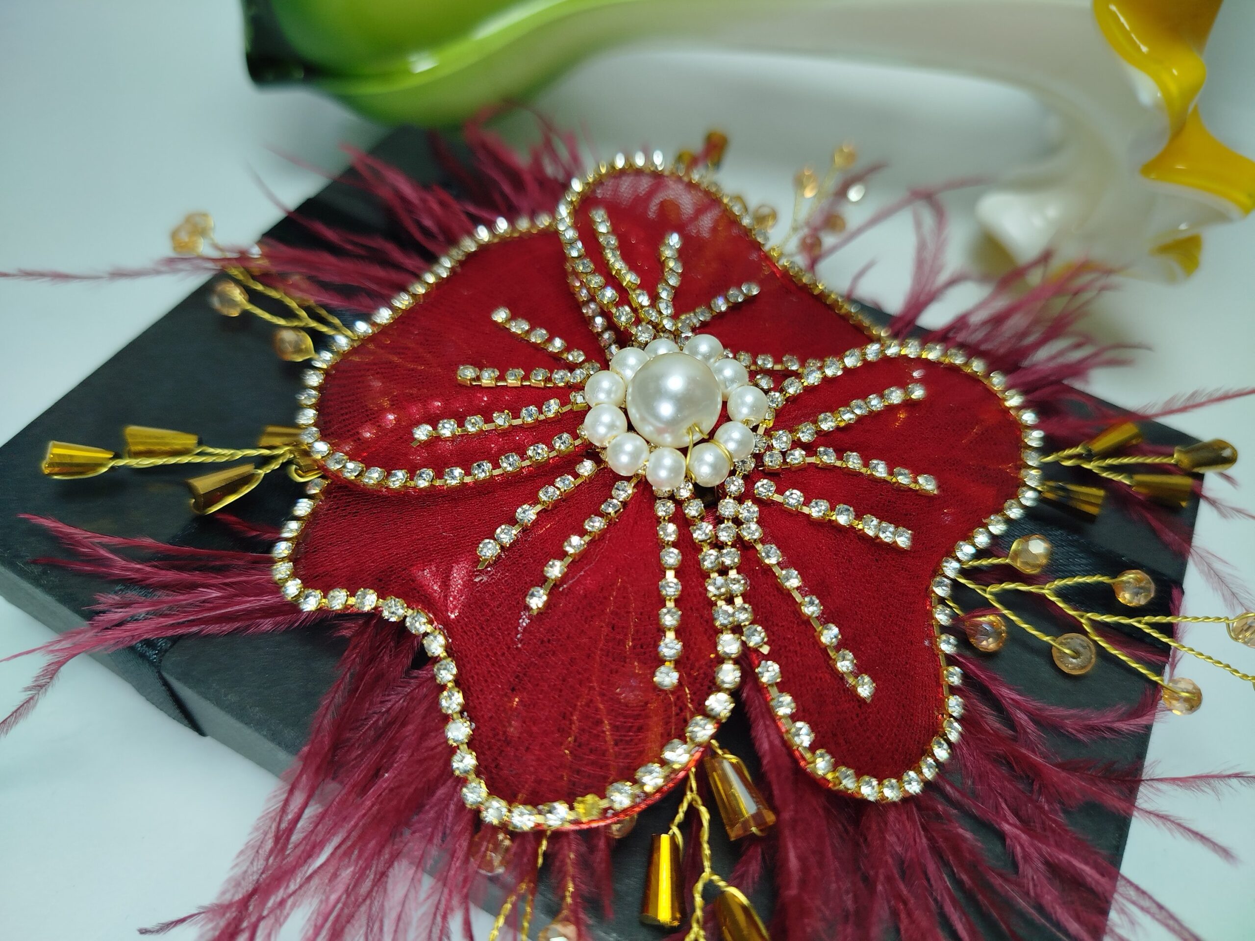 Red-Maroon Flower Pin for Styling - Image 2