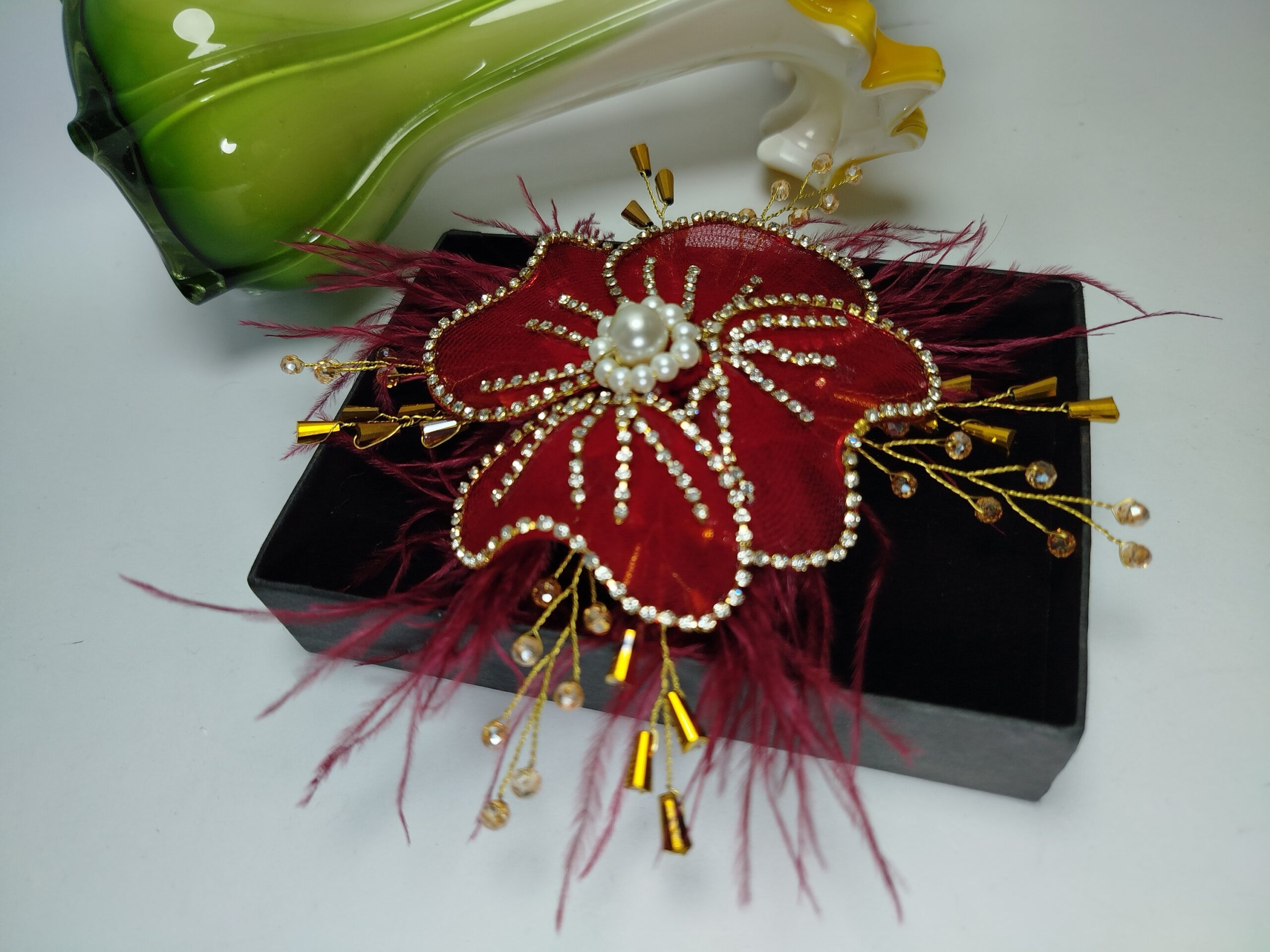 Red-Maroon Flower Pin for Styling - Image 5