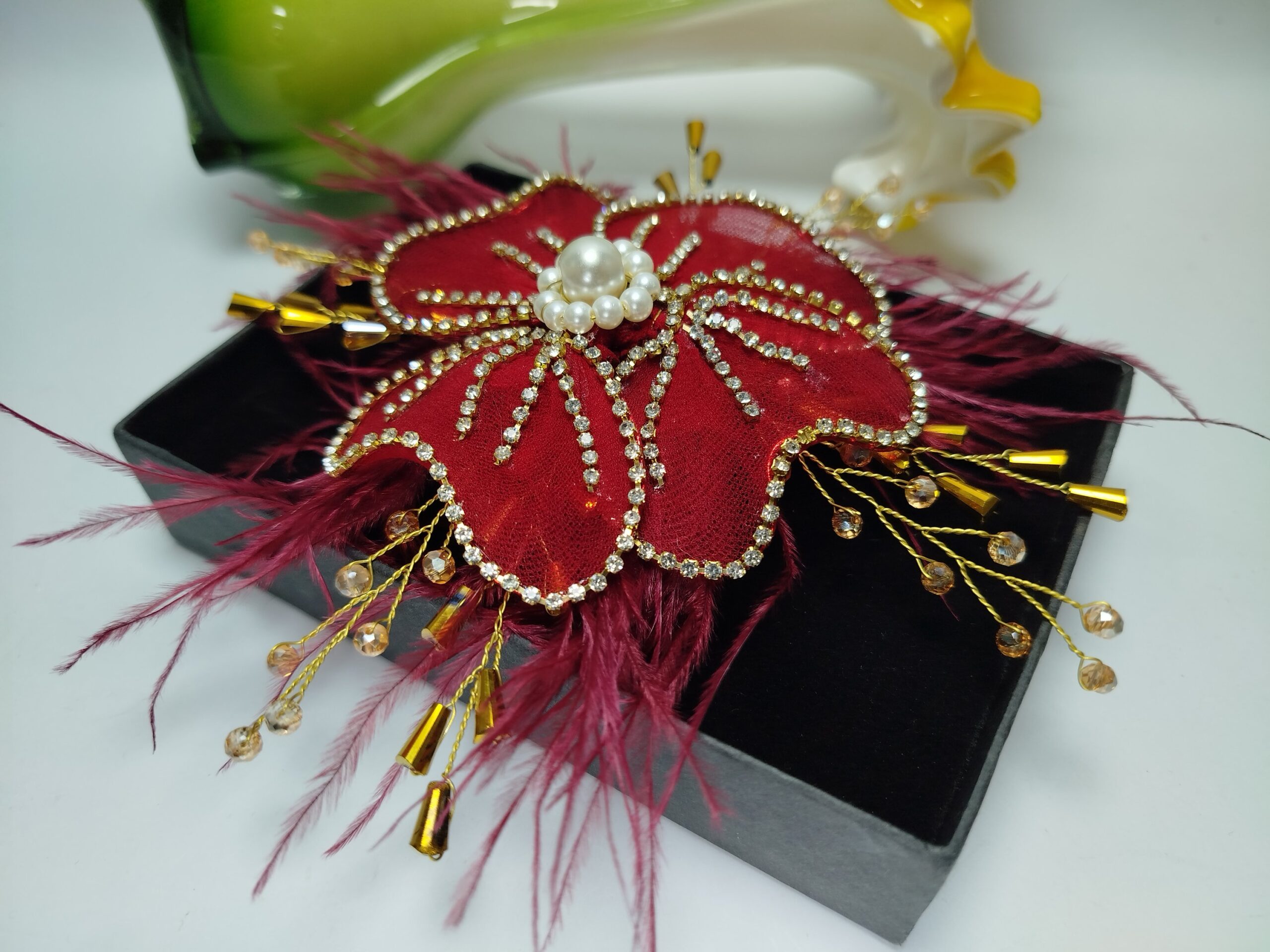 Red-Maroon Flower Pin for Styling - Image 3