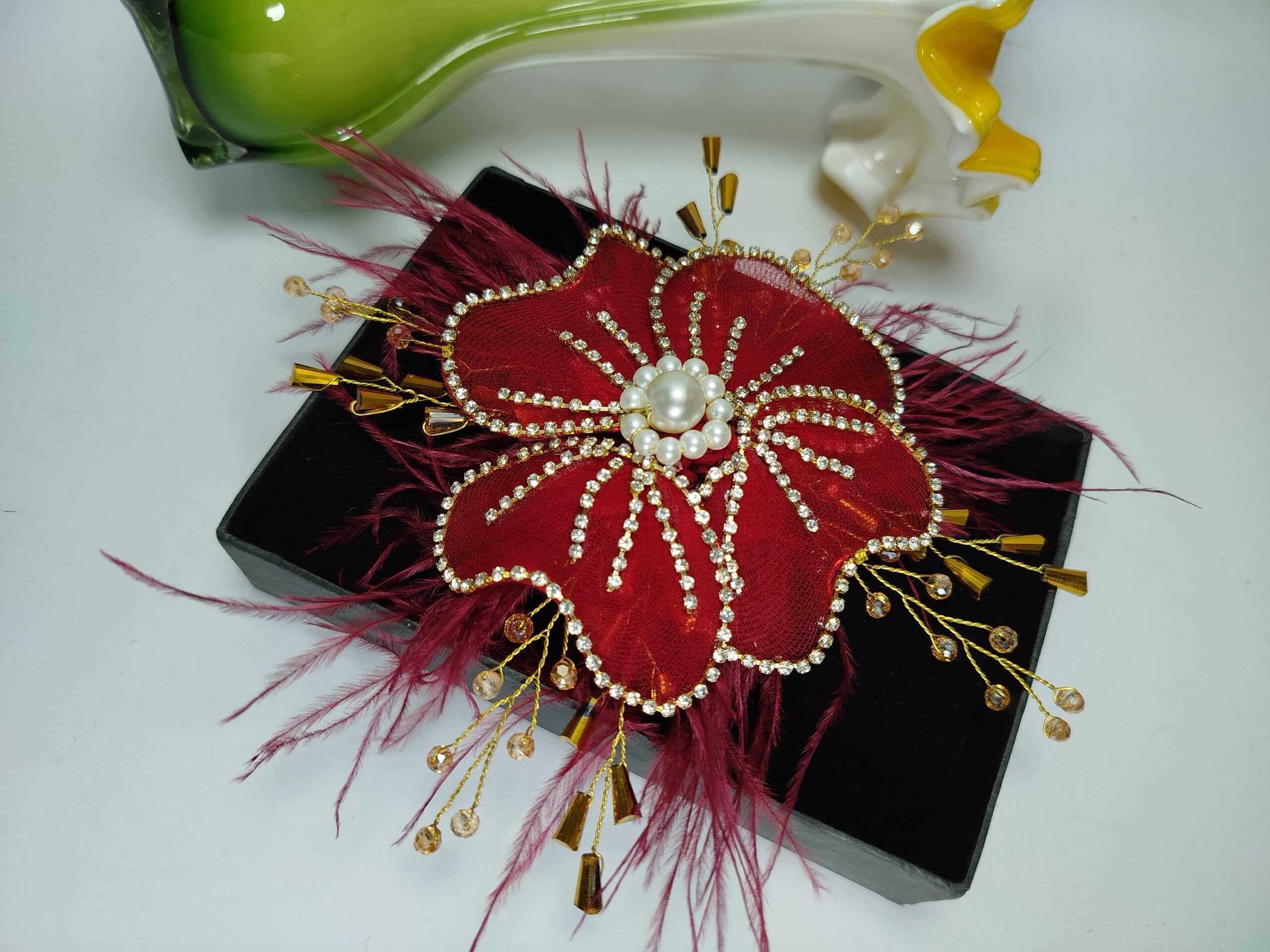 Red-Maroon Flower Pin for Styling