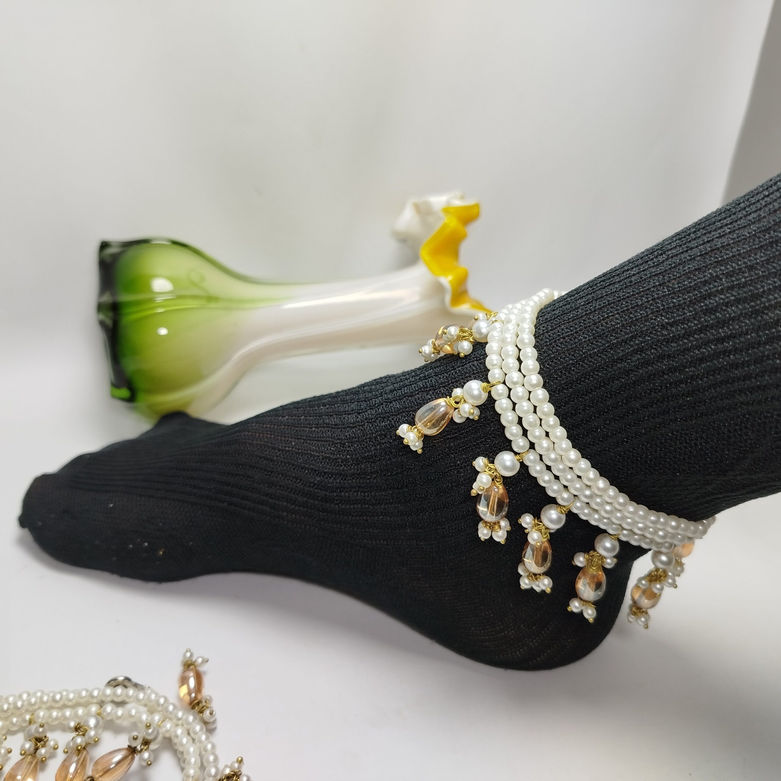 Golden & White Pearl Payal (Pair) - Image 8