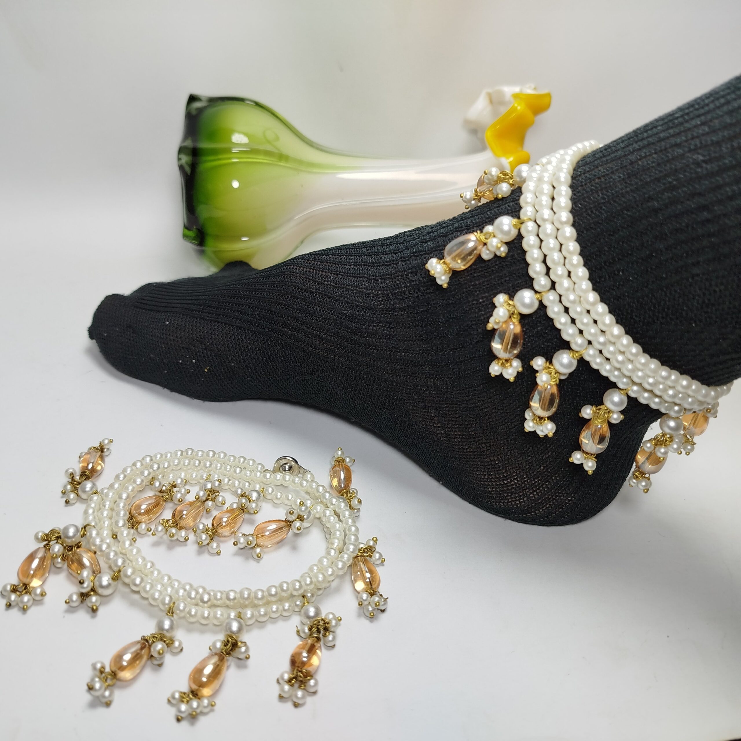 Golden & White Pearl Payal (Pair) - Image 6