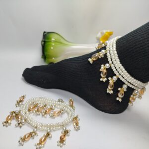 Golden & White Pearl Payal (Pair)