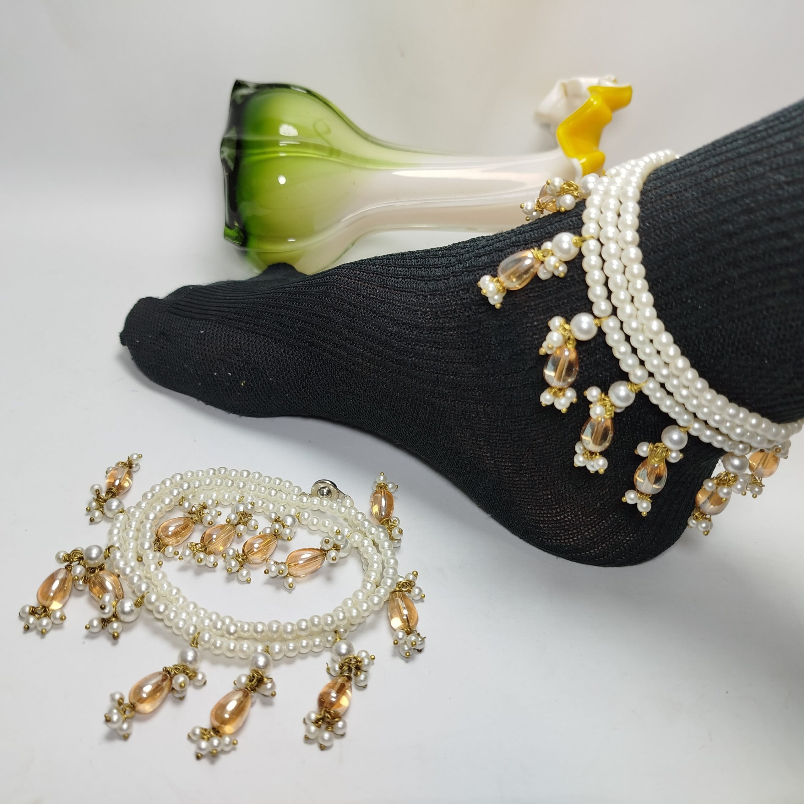 Golden & White Pearl Payal (Pair) - Image 7