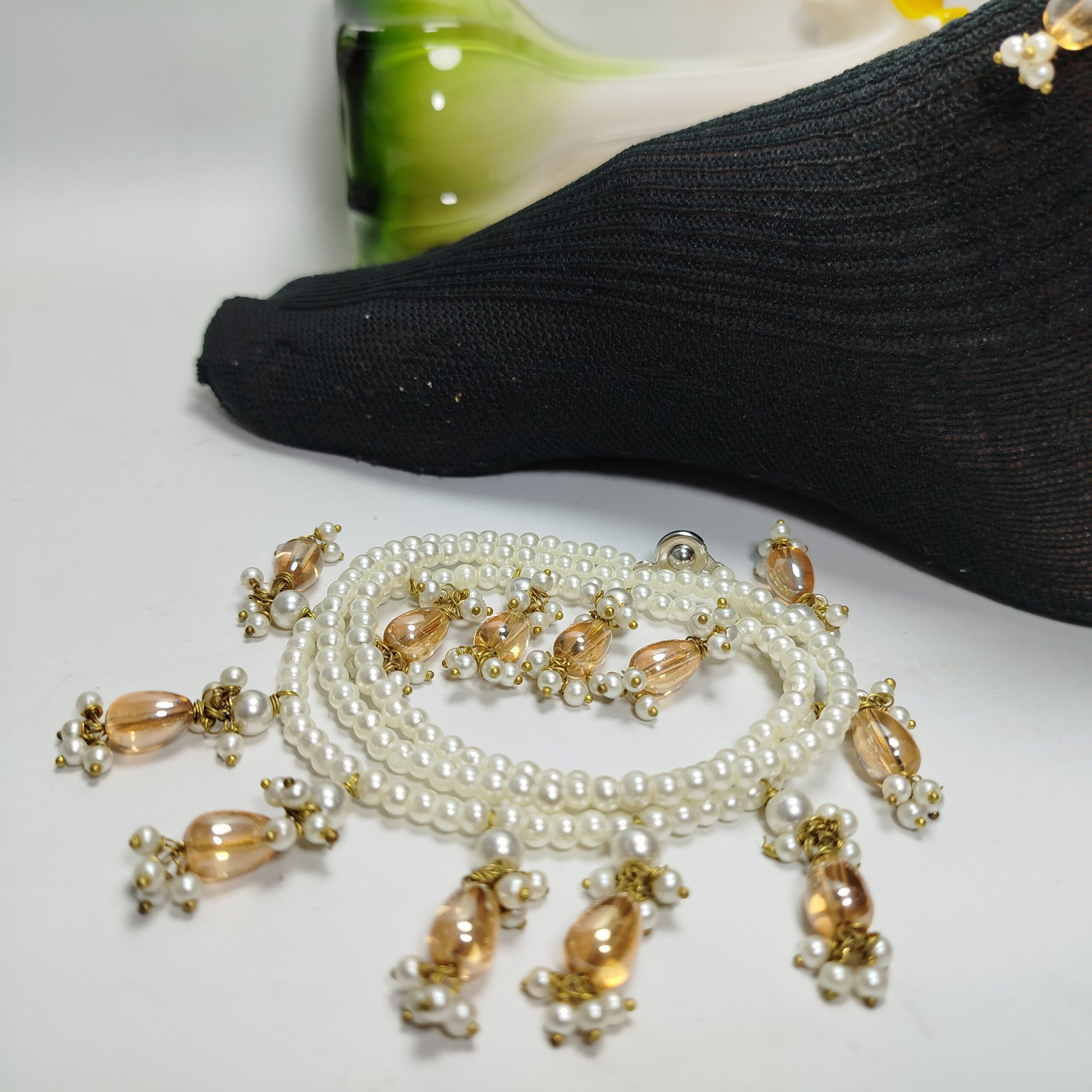 Golden & White Pearl Payal (Pair) - Image 5