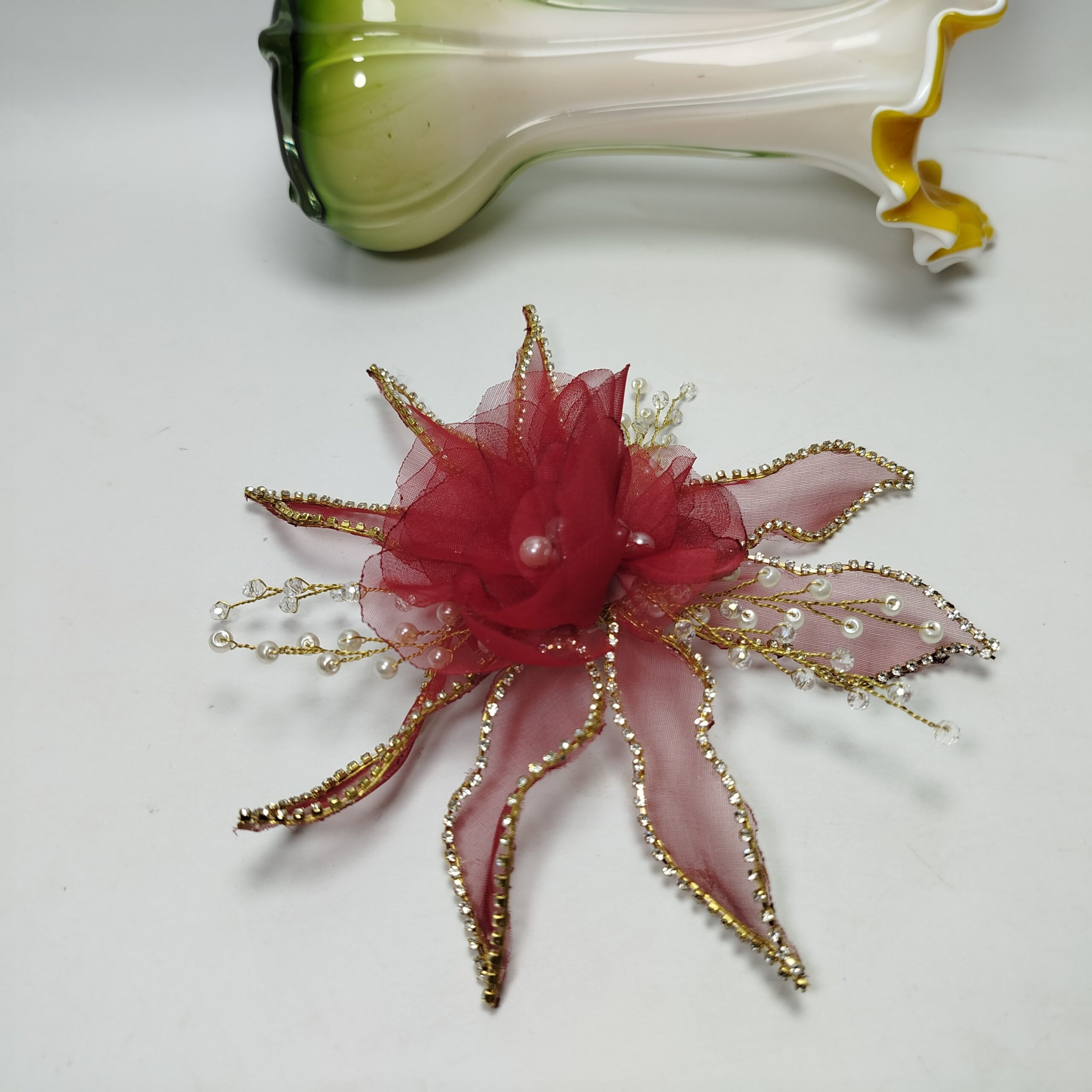 Organza Flower Pin for Styling (Red-Maroon) - Image 4