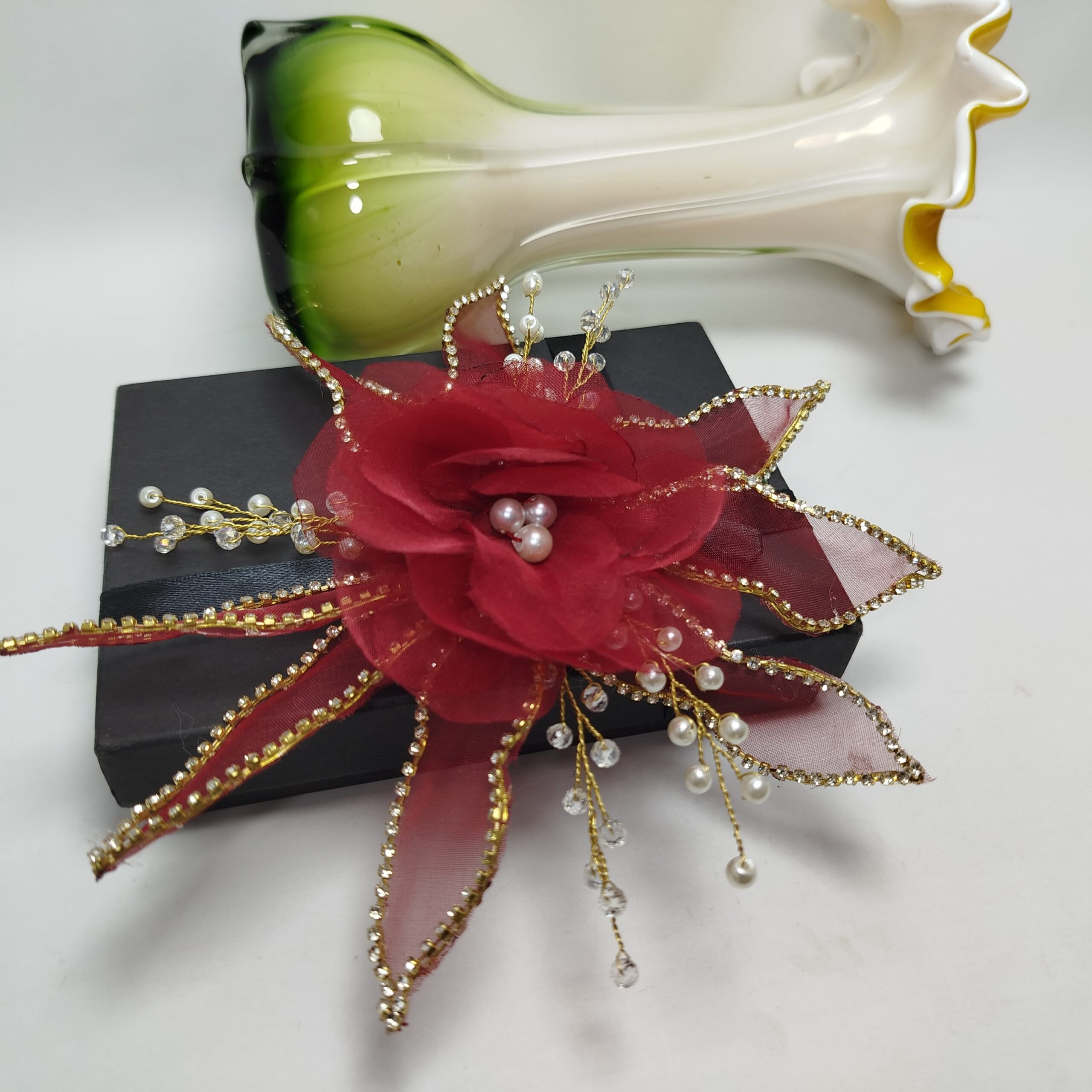 Organza Flower Pin for Styling (Red-Maroon) - Image 6
