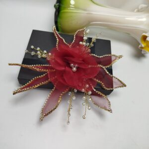Organza Flower Pin for Styling (Red-Maroon)