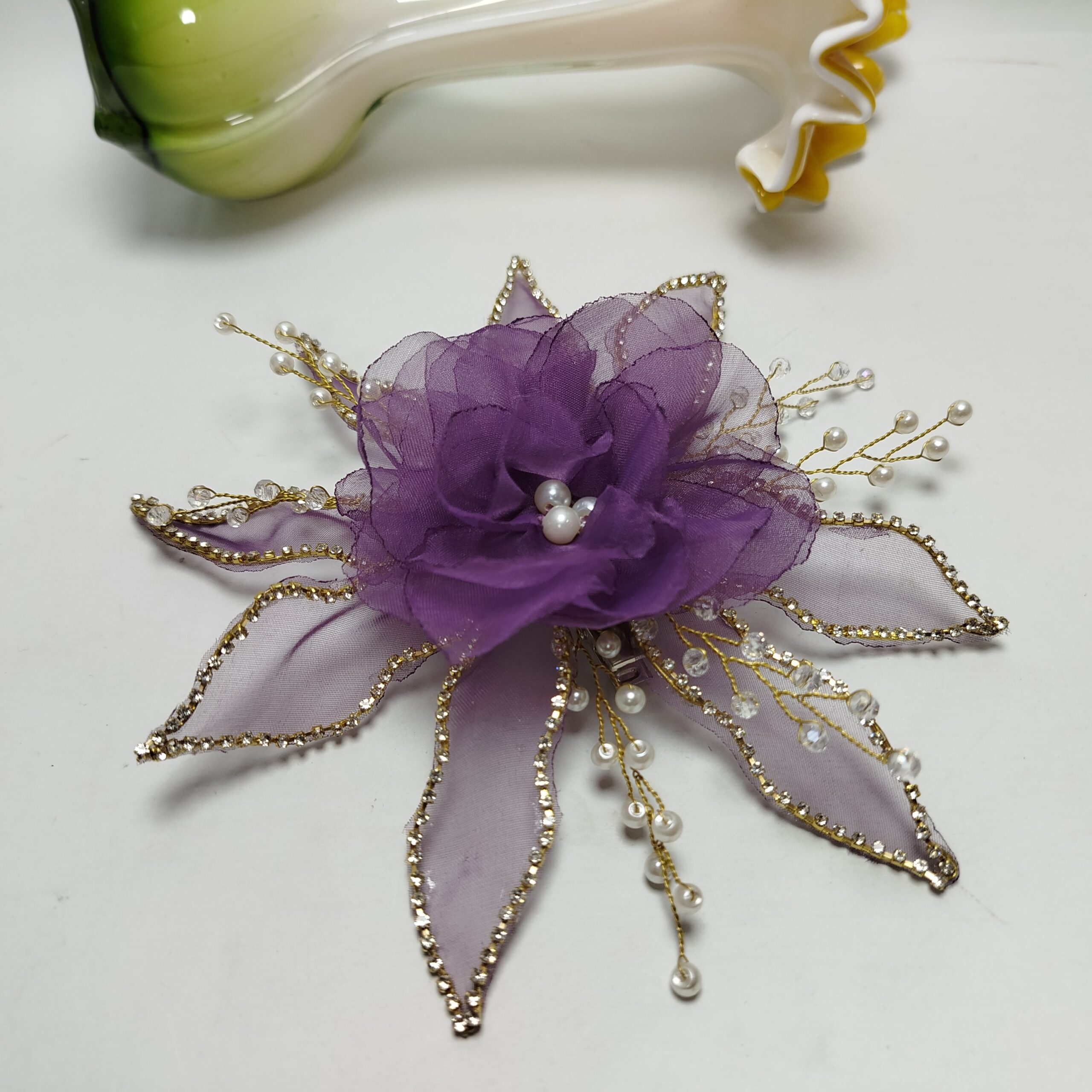 Organza Purple Flower Pin For Styling - Image 3