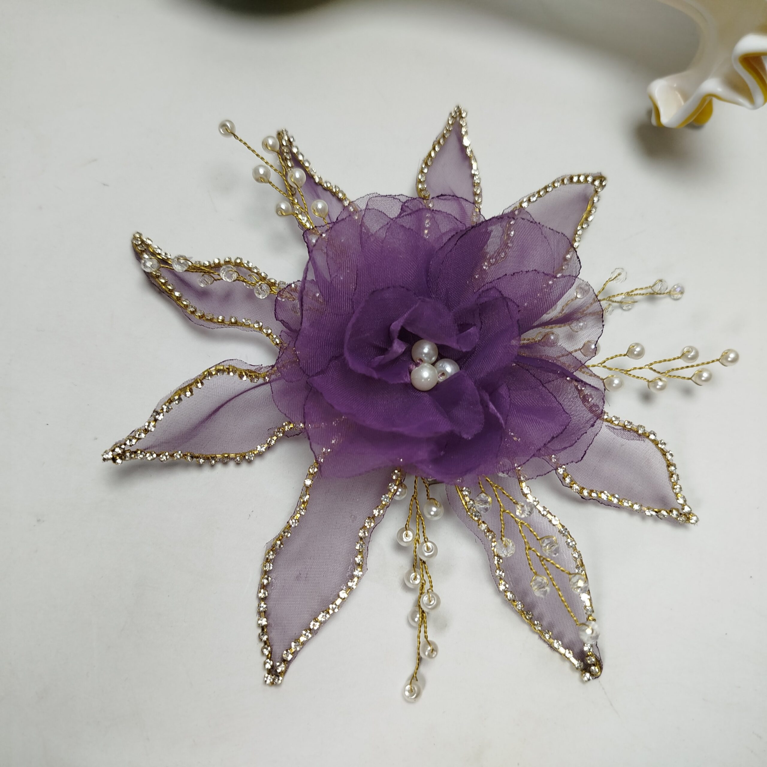 Organza Purple Flower Pin For Styling - Image 4